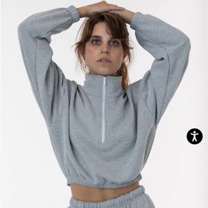 Los Angeles Apparel Flex Fleece Half Zipped Cropped Pullover Sweatshirt Grey